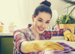 woman tidying up