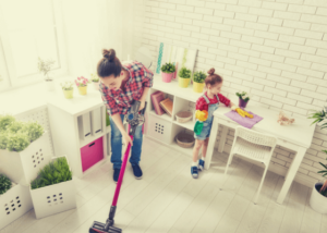 mom and daughter cleaning